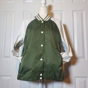 Hunter x Target Green and White Swing Varsity Bomber Jacket Button With Pockets